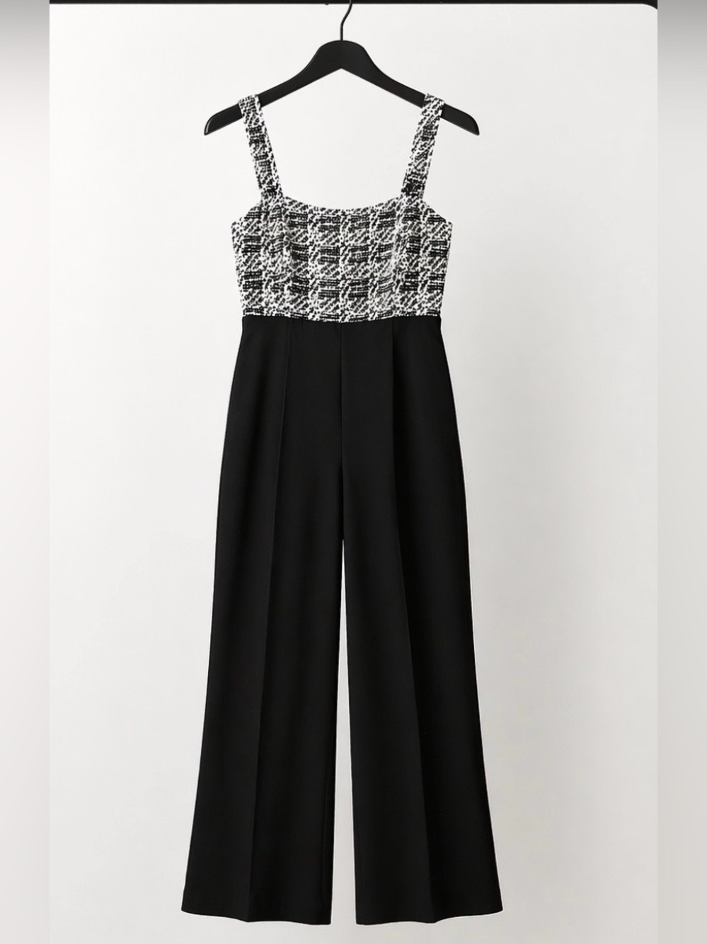 Black Wide-Leg Jumpsuit with Textured Monochrome Bodice